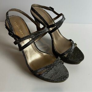 Pelle Moda Brenen heeled sandals in platinum gold crystal embellished heels